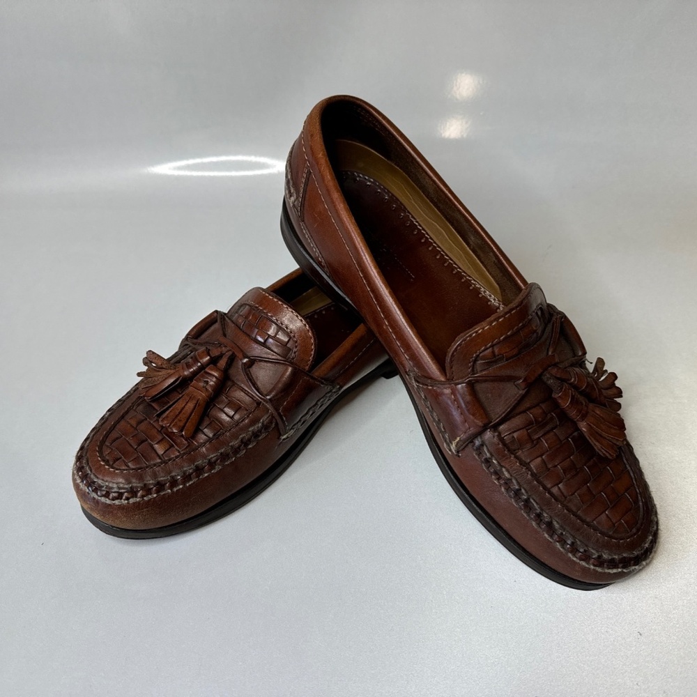 Johnston & Murphy Passport Brown Leather Tasseled Woven Loafers Men's 10.5 N